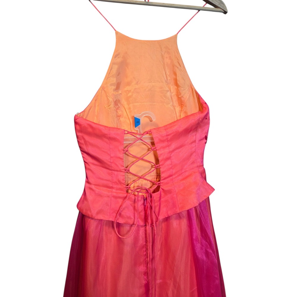 Niki by Niki Livas Formal Gown 6 Pink Orange Womens Beaded Halter Corset Back - Picture 6 of 10